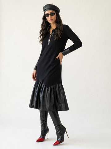 Audacious Black Leather Midi Dress