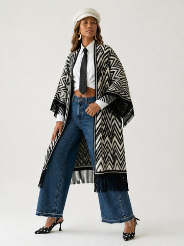 Boundless Geometric Fringed Cardigan