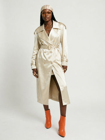 Elegant Satin Double Breasted Trench