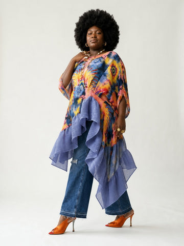 Vibrant Pleated Printed Kaftan