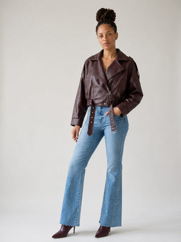 Confident Diamond Pattern PU Jacket
