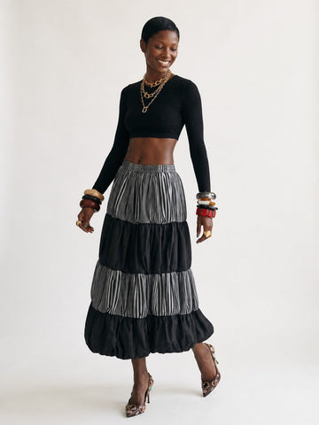 Sovereign Striped Tiered Midi Skirt