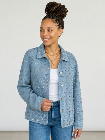 Magnetic Rhinestone Loose Denim Jacket