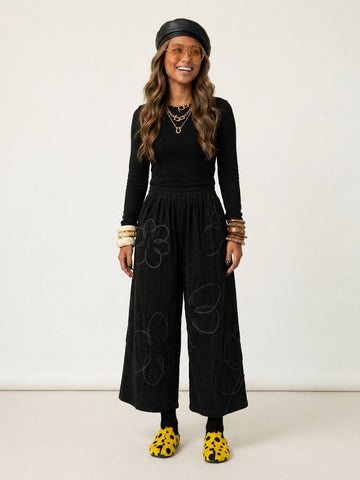 Grounded Floral Corduroy Wide-Leg Pants