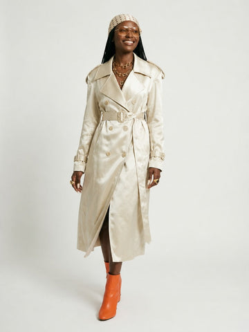 Elegant Satin Double Breasted Trench