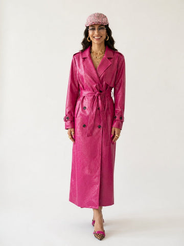 Fierce Crocodile Faux Leather Trench Coat