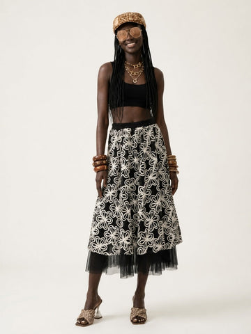 Ethereal Embroidered Mesh Maxi Skirt