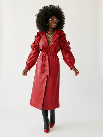 Fierce Ruffled Faux Leather Coat