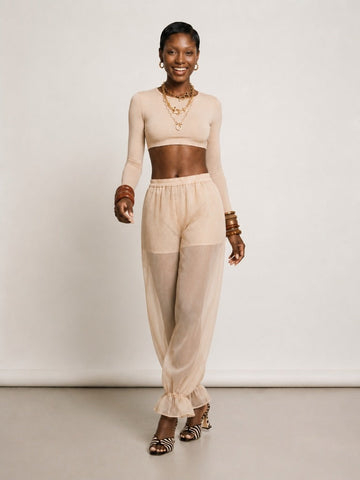 Ethereal Sheer Ruffle Harem Pants