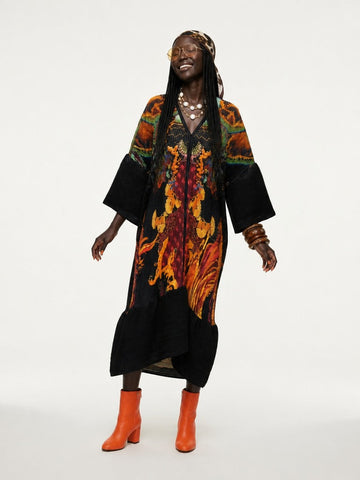Vibrant Pleated Patterned Kaftan