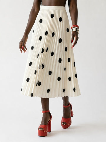 Graceful Pleated Polka Dot Maxi Skirt