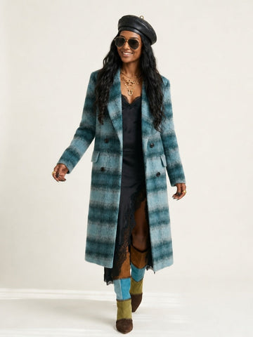 Grounded Plaid Double-Breasted Coat