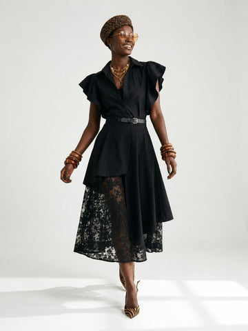 Audacious Mesh Spliced Midi Skirt