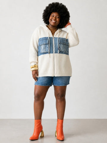 Adventurous Patchwork Hooded Cardigan
