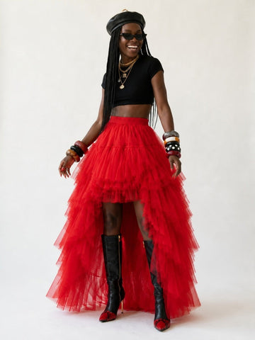 Audacious Black Tiered Mesh Maxi Skirt