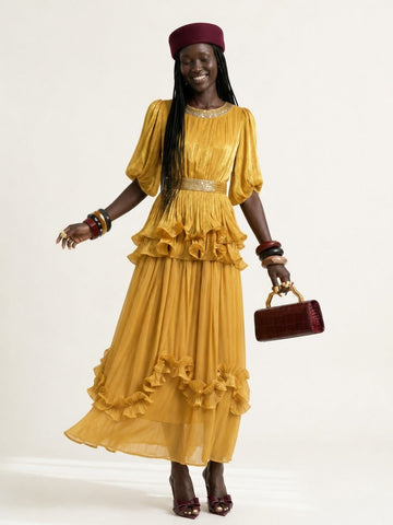 Radiant Shimmer Ruffled Maxi Dress