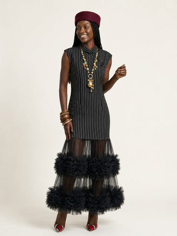 Elegant Striped Mesh Maxi Dress
