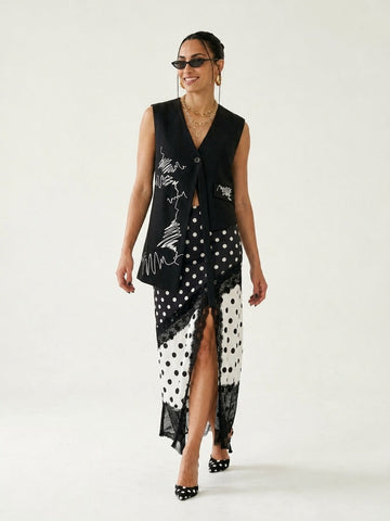 Unique Embroidered Asymmetrical Sleeveless Vest