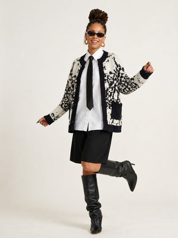 Distinctive Jacquard Knit Cardigan