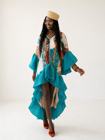 Vibrant Pleated Maxi Kaftan