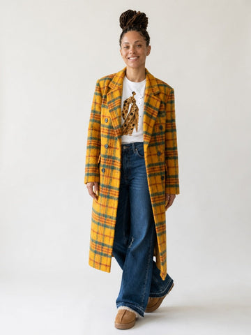 Vibrant Plaid Double-Breasted Coat