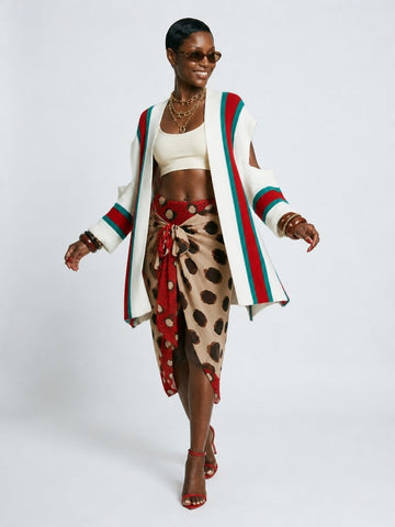 Vibrant Striped Open-Knit Cardigan