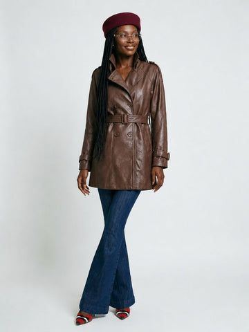 Confident Double Breasted Vegan Leather Jacket