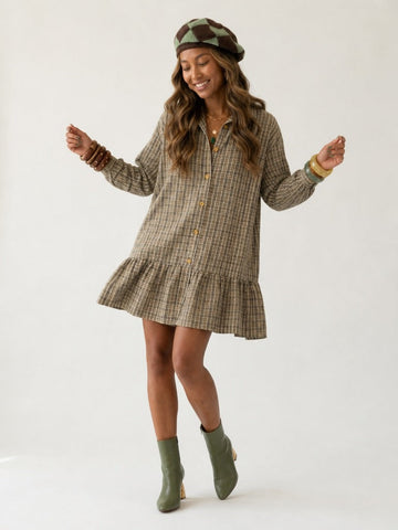 Wanderlust Plaid Ruffled Mini Dress