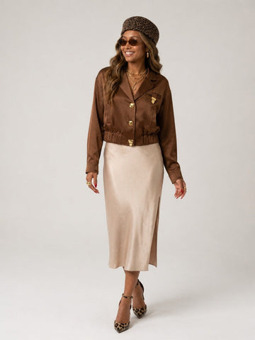 Elegant Satin Gold Cropped Jacket