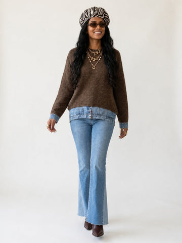 Unique Knit Denim Patchwork Pullover