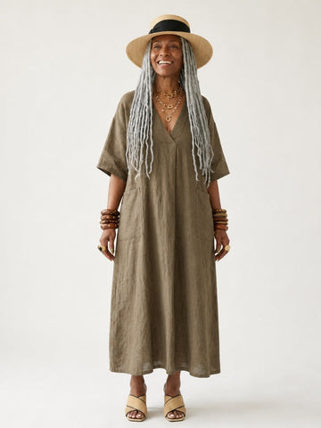 Grounded Cotton Linen Maxi Dress