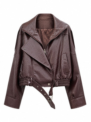 Confident Diamond Pattern PU Jacket