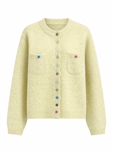 Vibrant Rainbow Buttoned Knit Cardigan