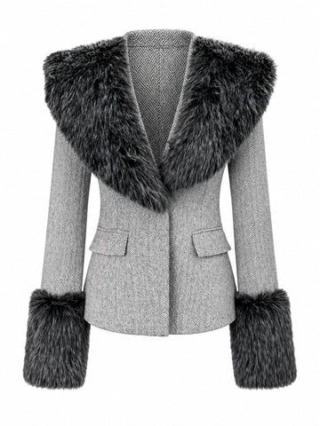 Elegant Faux Fur Woolen Jacket