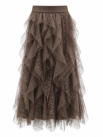 Ethereal Mesh Ruffled Midi Skirt