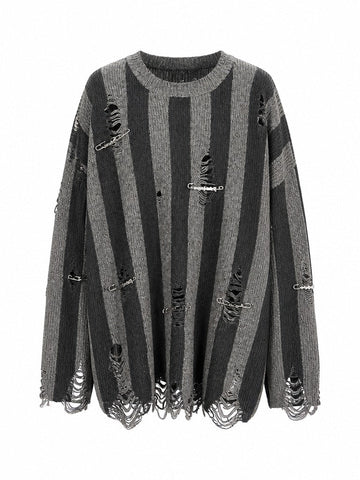 Audacious Striped Distressed Knit Sweater