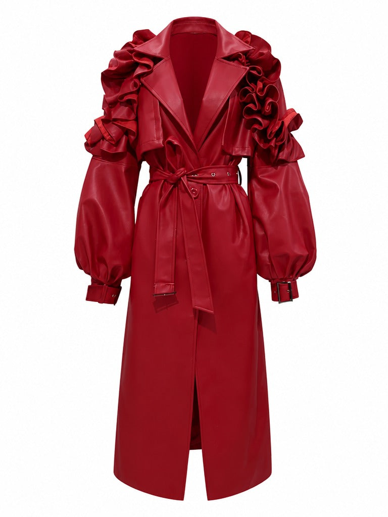 Fierce Ruffled Faux Leather Coat