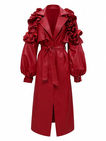 Fierce Ruffled Faux Leather Coat