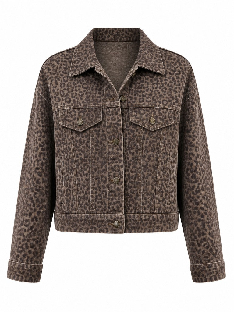 Fierce Leopard Print Denim Jacket