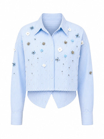 Radiant Striped Rhinestone Blouse