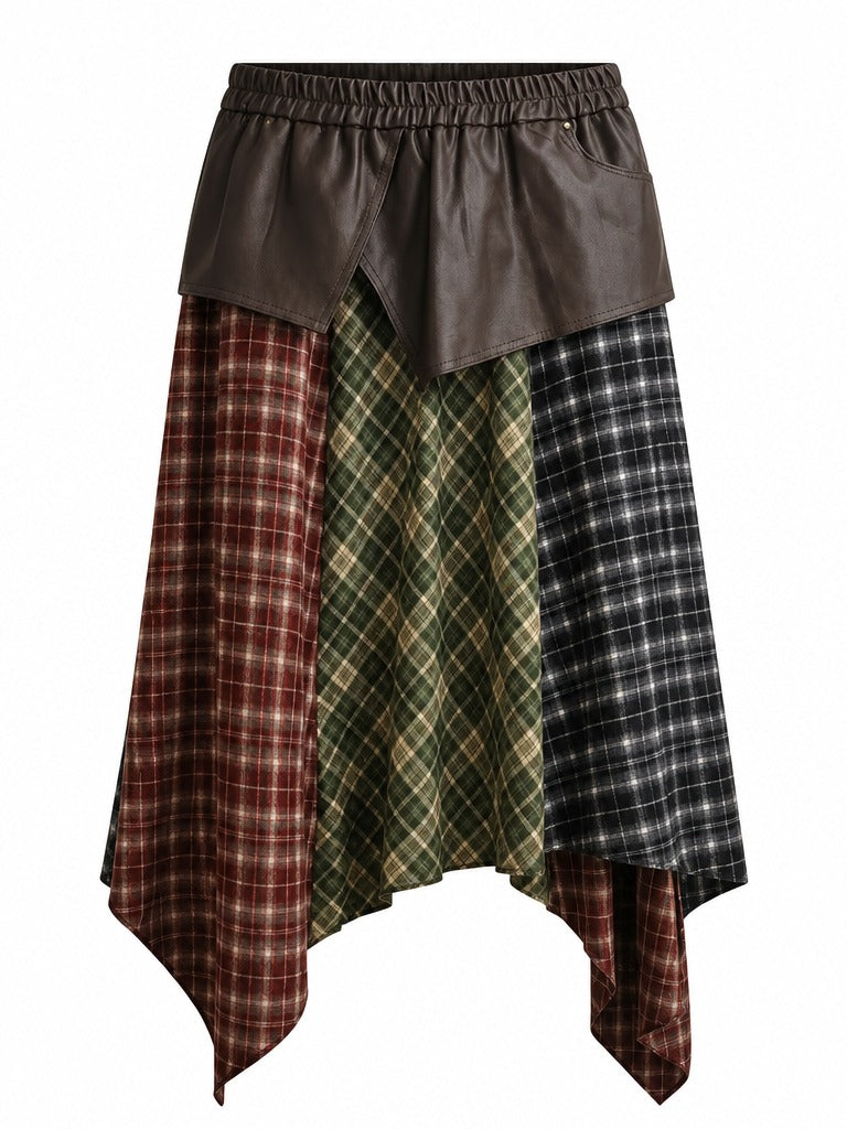 Adventurous Patchwork Plaid Skirt