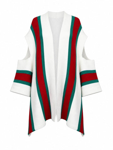 Vibrant Striped Open-Knit Cardigan