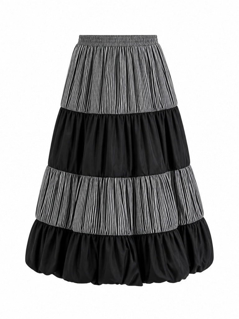 Sovereign Striped Tiered Midi Skirt