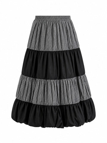 Sovereign Striped Tiered Midi Skirt
