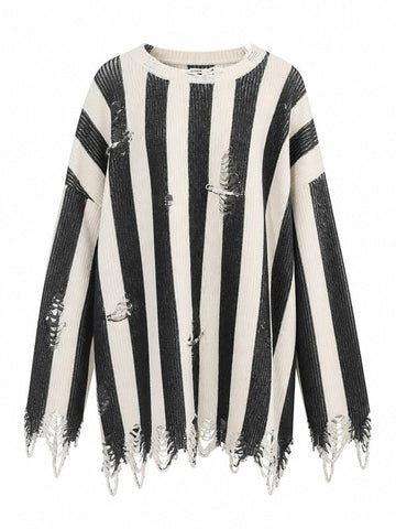 Audacious Striped Distressed Knit Sweater