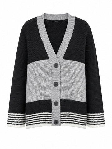 Grounded Knitted Striped Cardigan