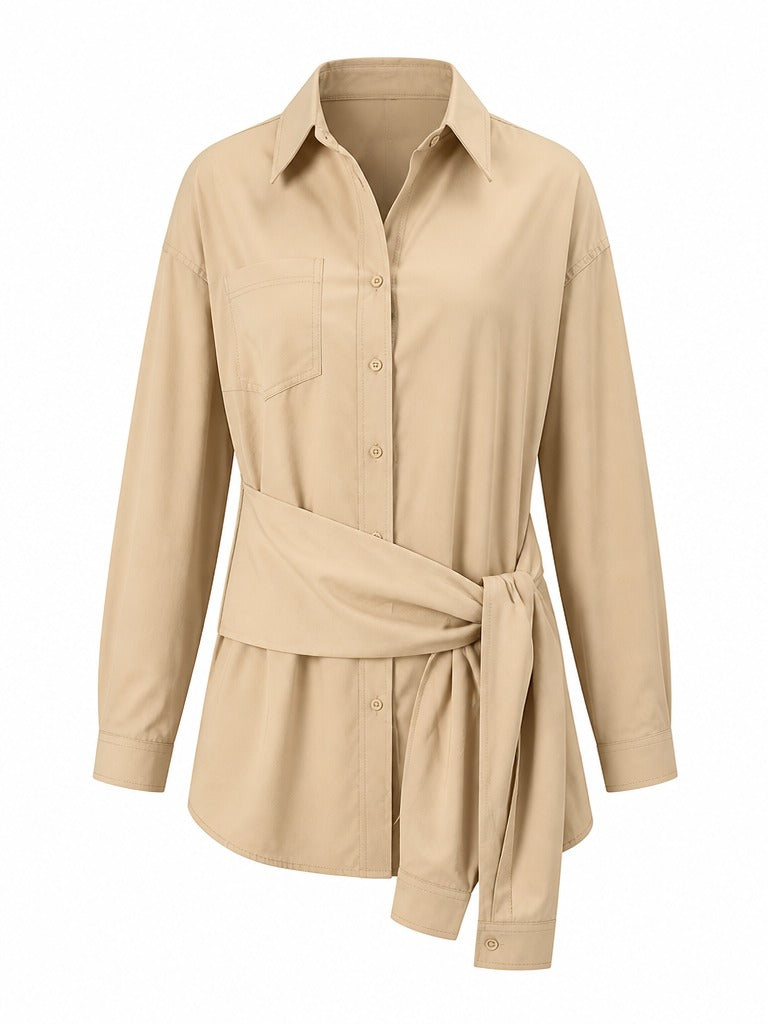 Grounded Khaki Tie-Waist Top
