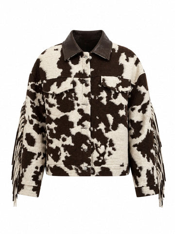Wild Heart Cow Print Fringe Jacket