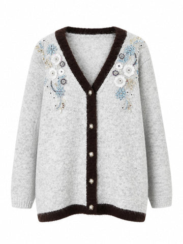 Radiant Beaded Floral Knit Cardigan