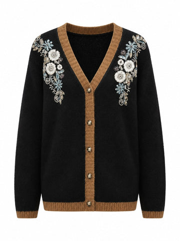 Radiant Beaded Floral Knit Cardigan